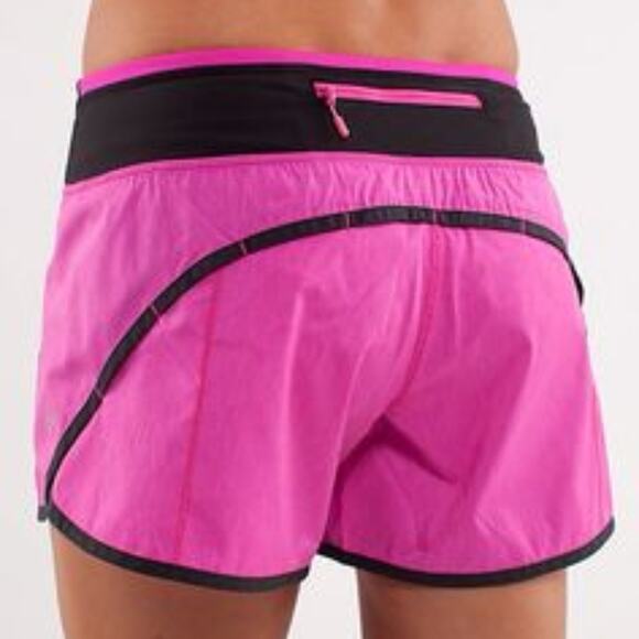 lululemon Womens Shorts Sz 4 Turbo Run Paris Pink Black Running Activewear - Picture 1 of 9